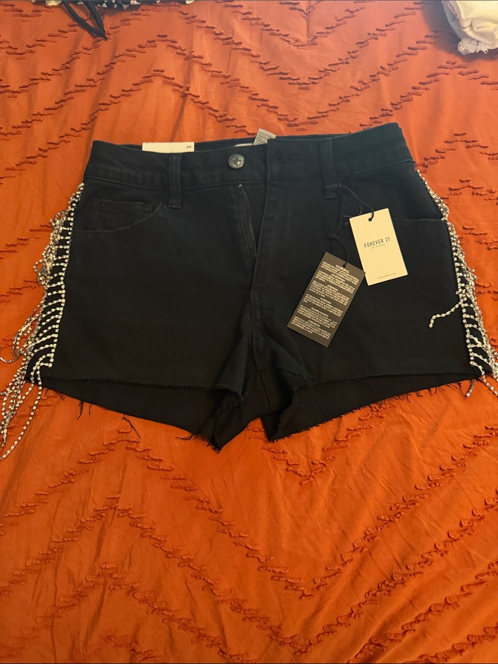 Forever 21 Black Denim Shorts with Crystal Fringe